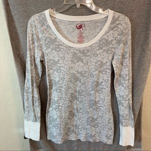 OP gray and white long sleeve floral top